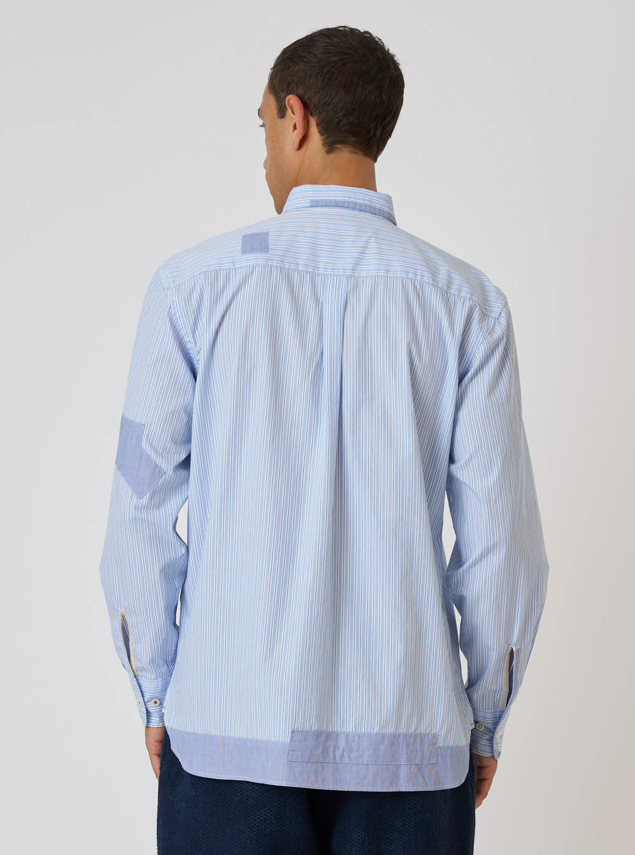 Blue Office Stripe Patched Lazy Day Shirt - Image 3