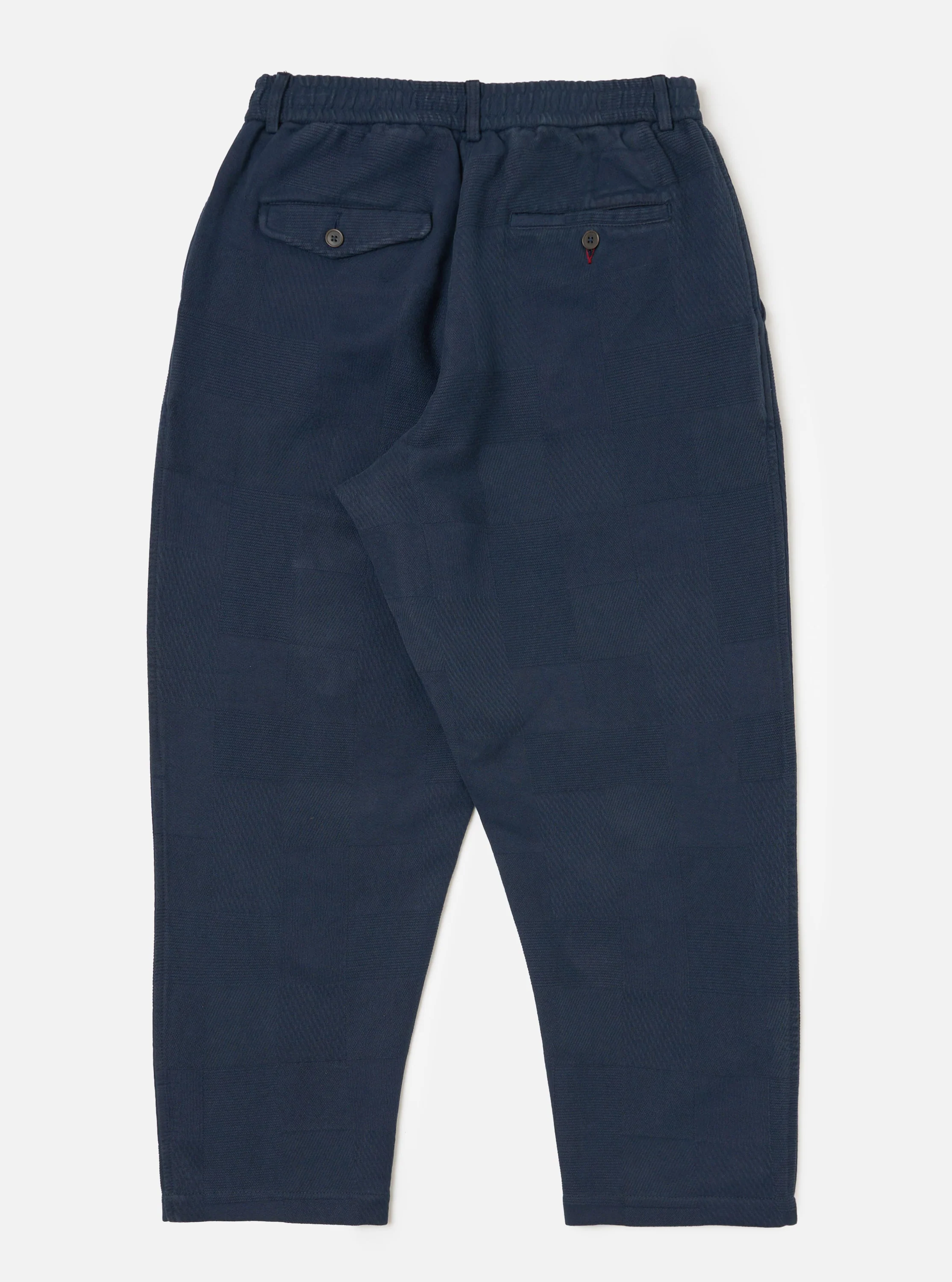 Dark Navy Patchwork Weave Cotton Pleated Track Pant - Image 5