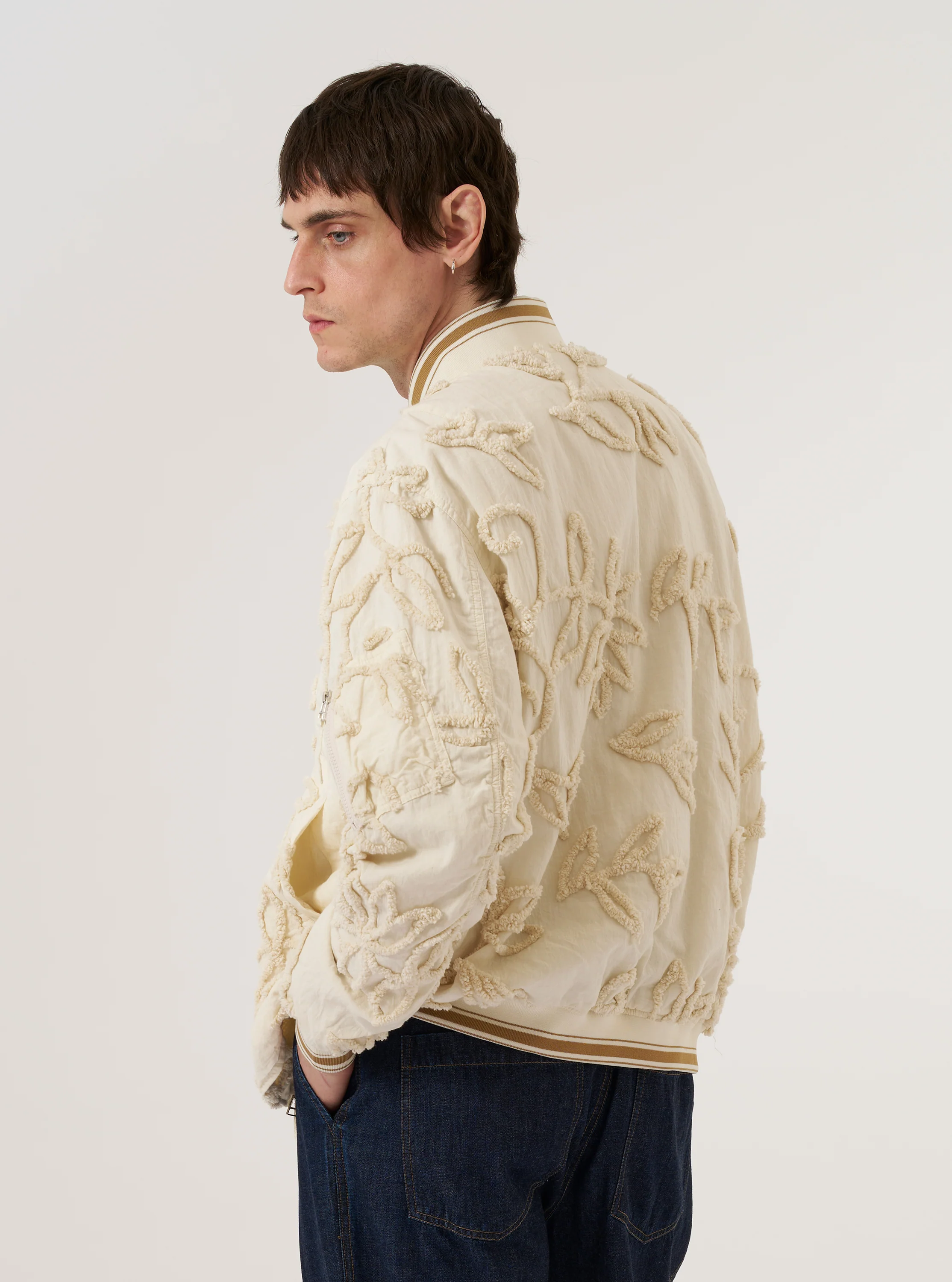 Ecru 3D Flower NS Bomber Jacket - Image 3