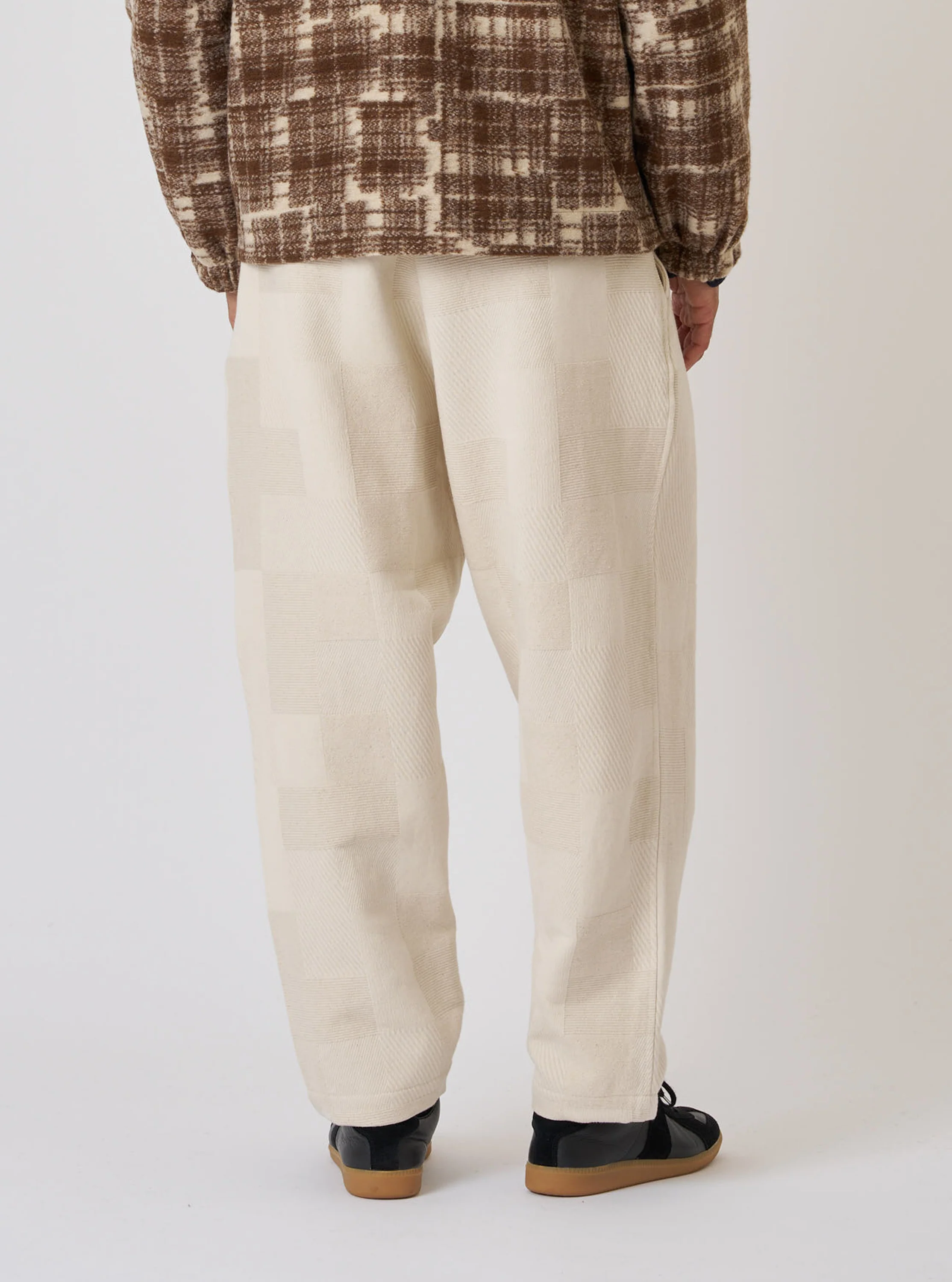 Ecru Patchwork Weave Cotton Pleated Track Pant - Image 3