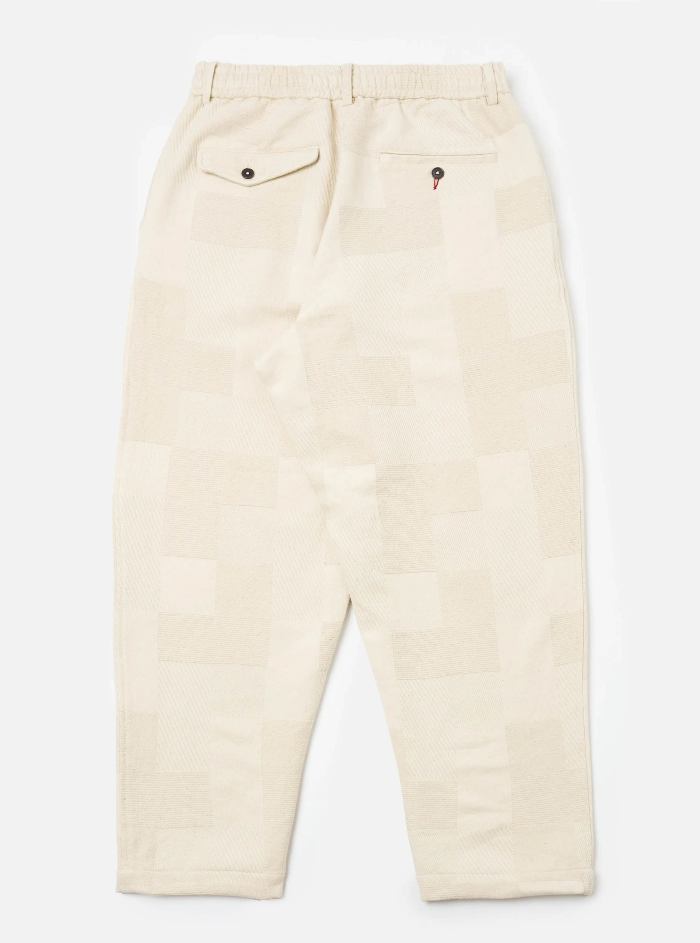 Ecru Patchwork Weave Cotton Pleated Track Pant - Image 5