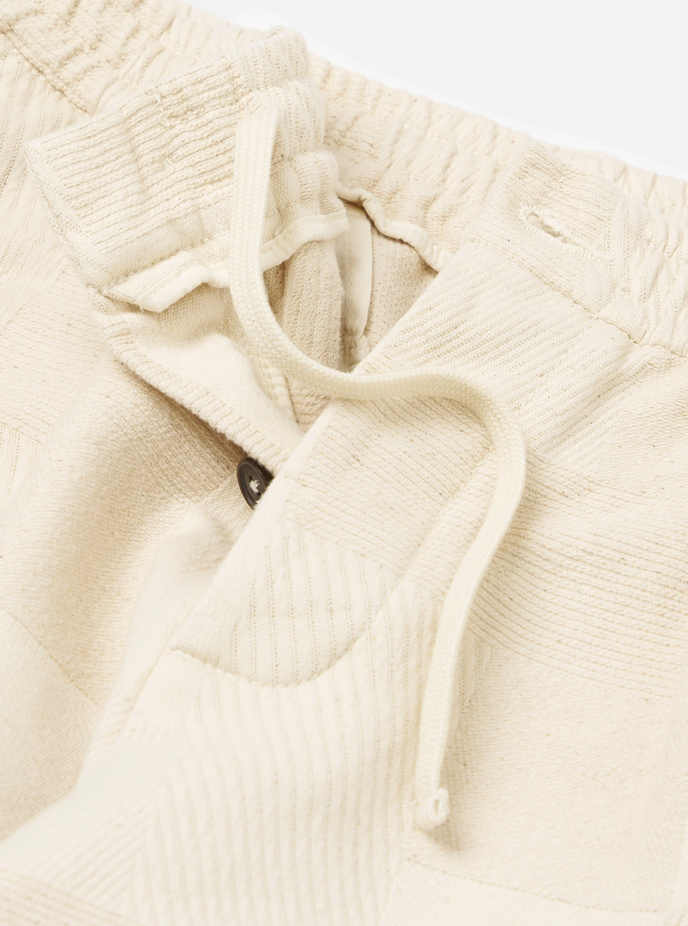 Ecru Patchwork Weave Cotton Pleated Track Pant - Image 6