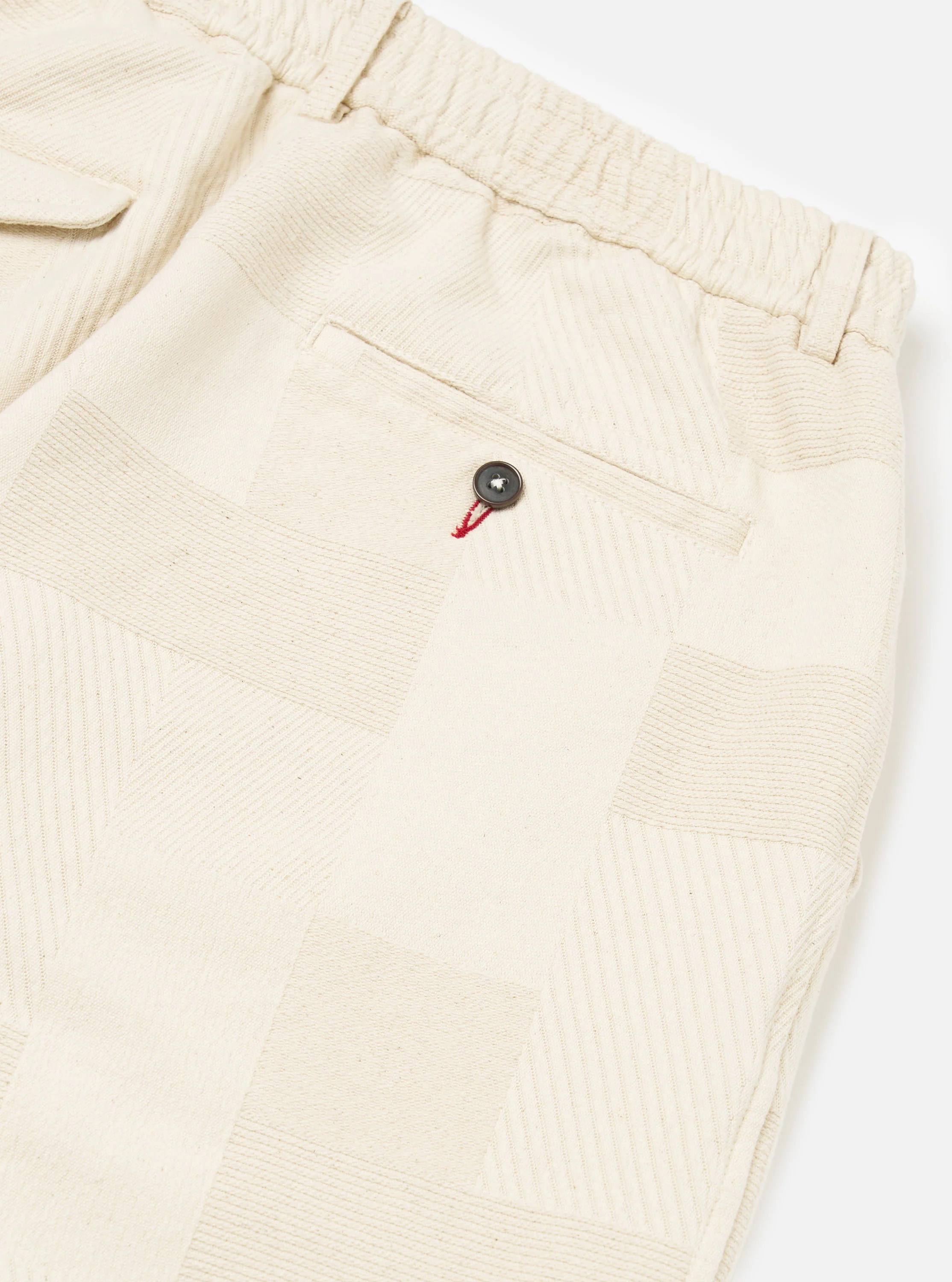 Ecru Patchwork Weave Cotton Pleated Track Pant - Image 7