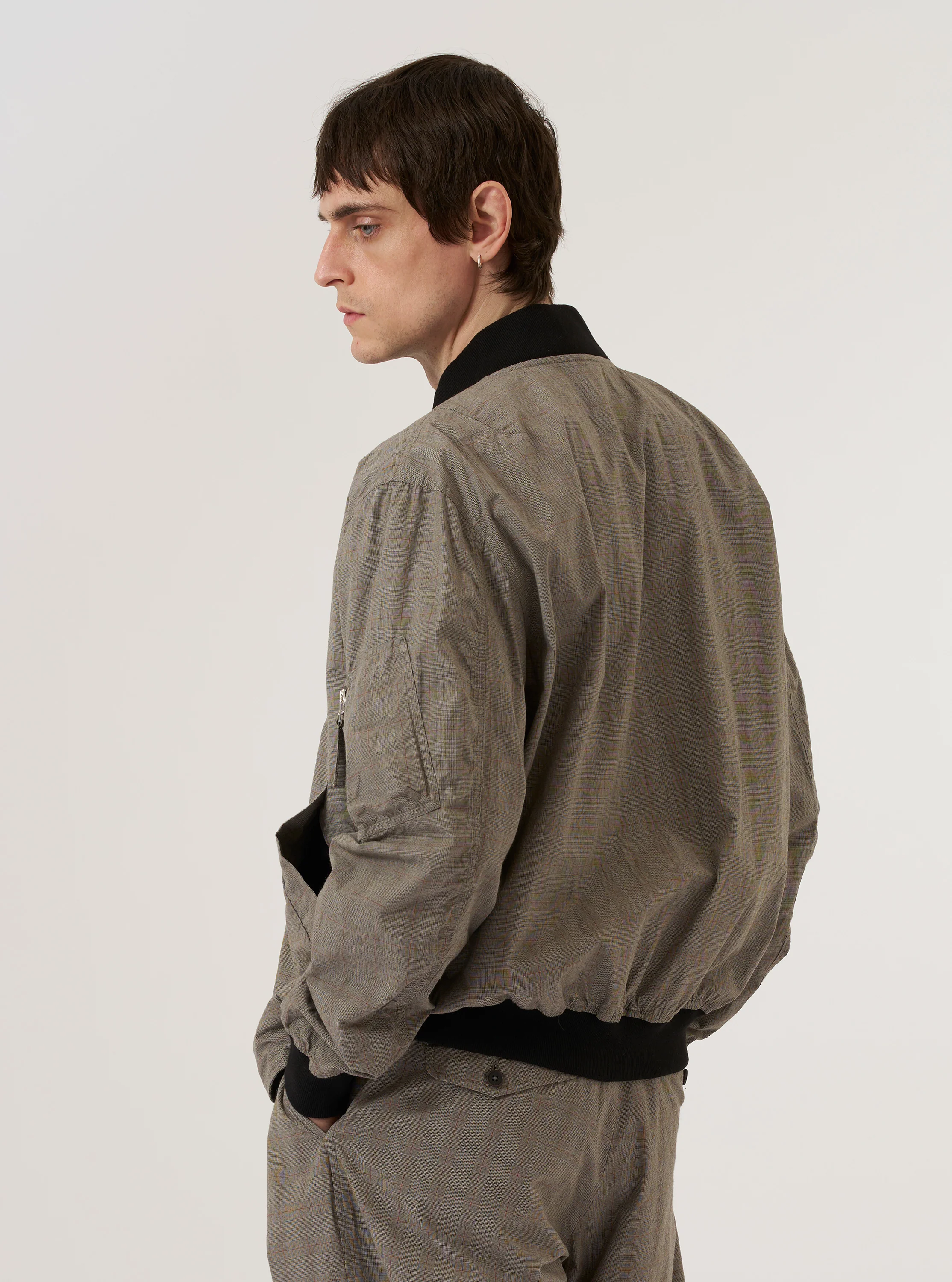 Grey Brown Wales Glen Check NS Bomber Jacket - Image 3