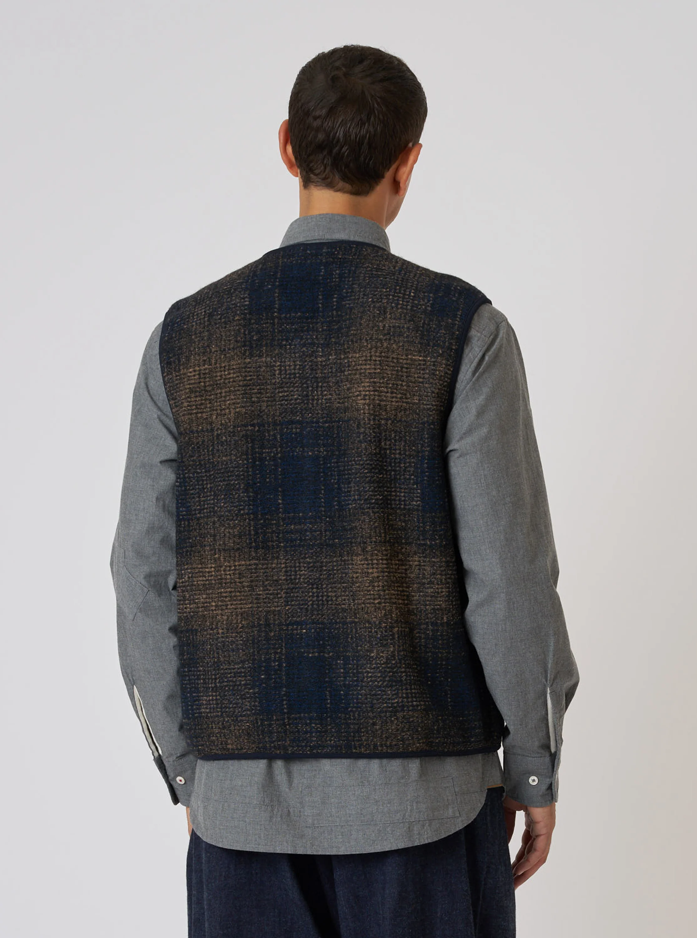 Navy Deca Check Zip Gilet - Image 3