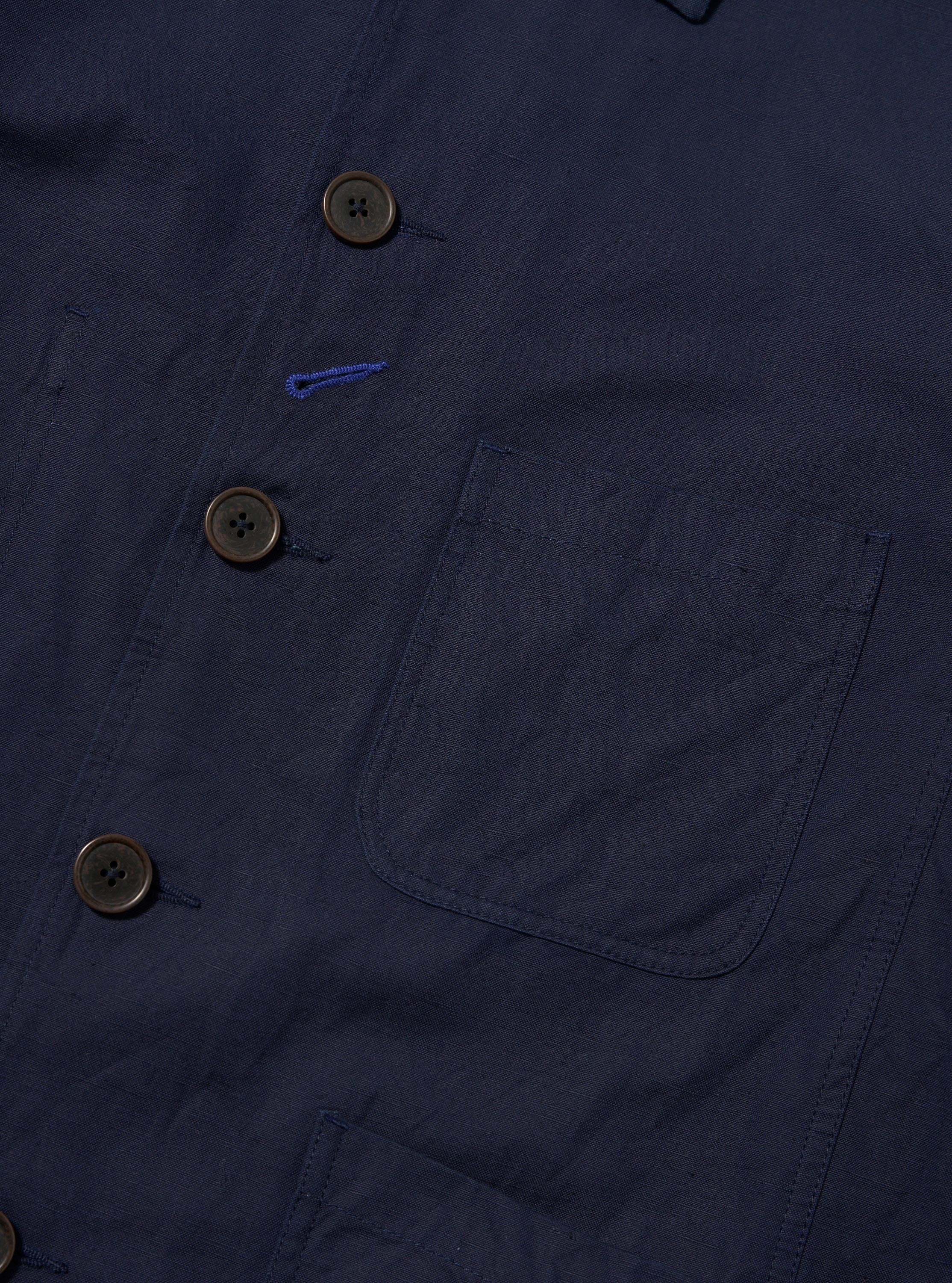 Navy Linen Slub Weave Bakers Jacket - Image 4