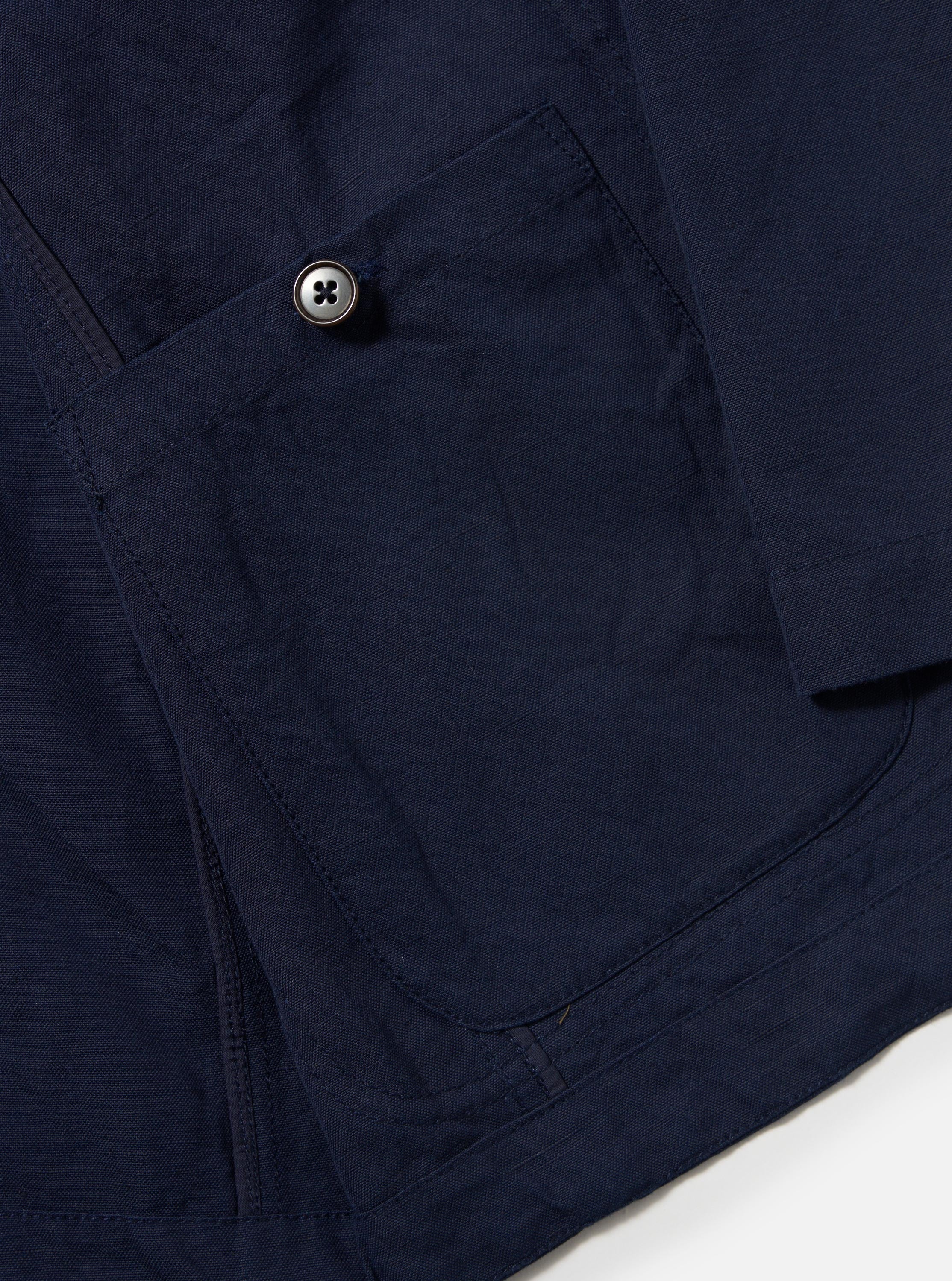 Navy Linen Slub Weave Bakers Jacket - Image 5
