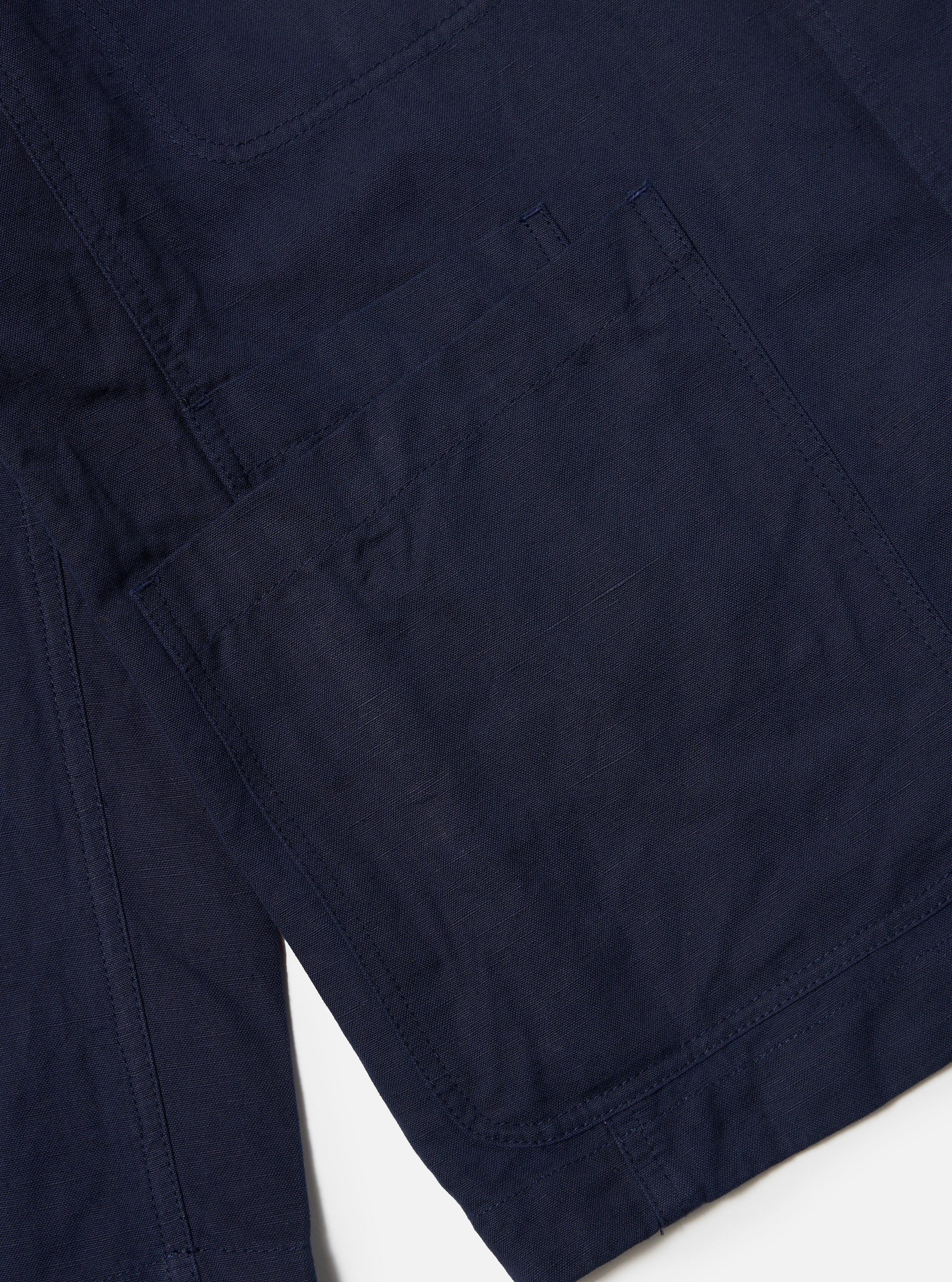 Navy Linen Slub Weave Bakers Jacket - Image 6