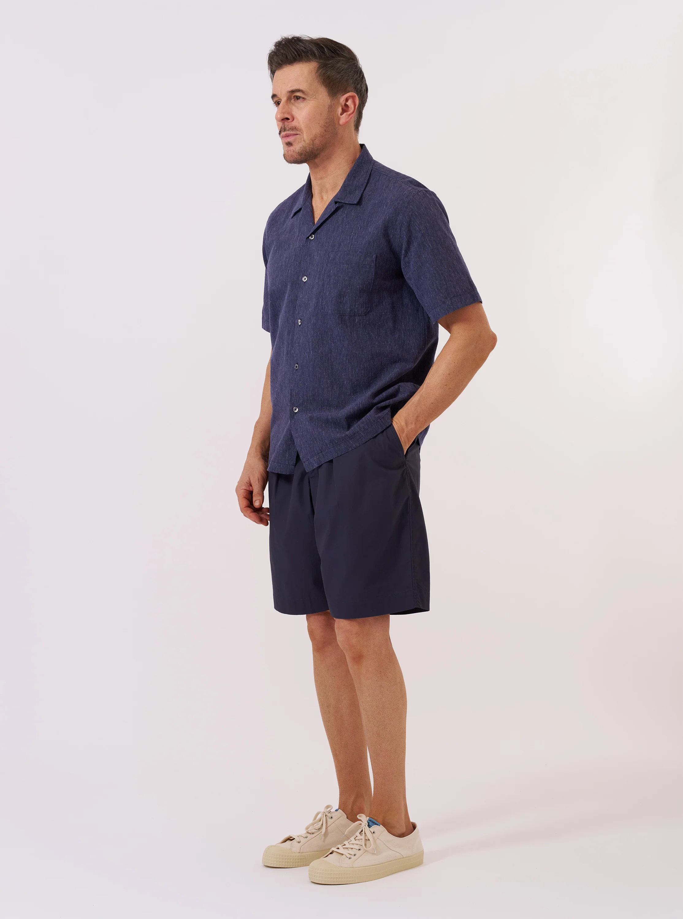 Navy Sido Linen Mix Road Shirt - Image 7