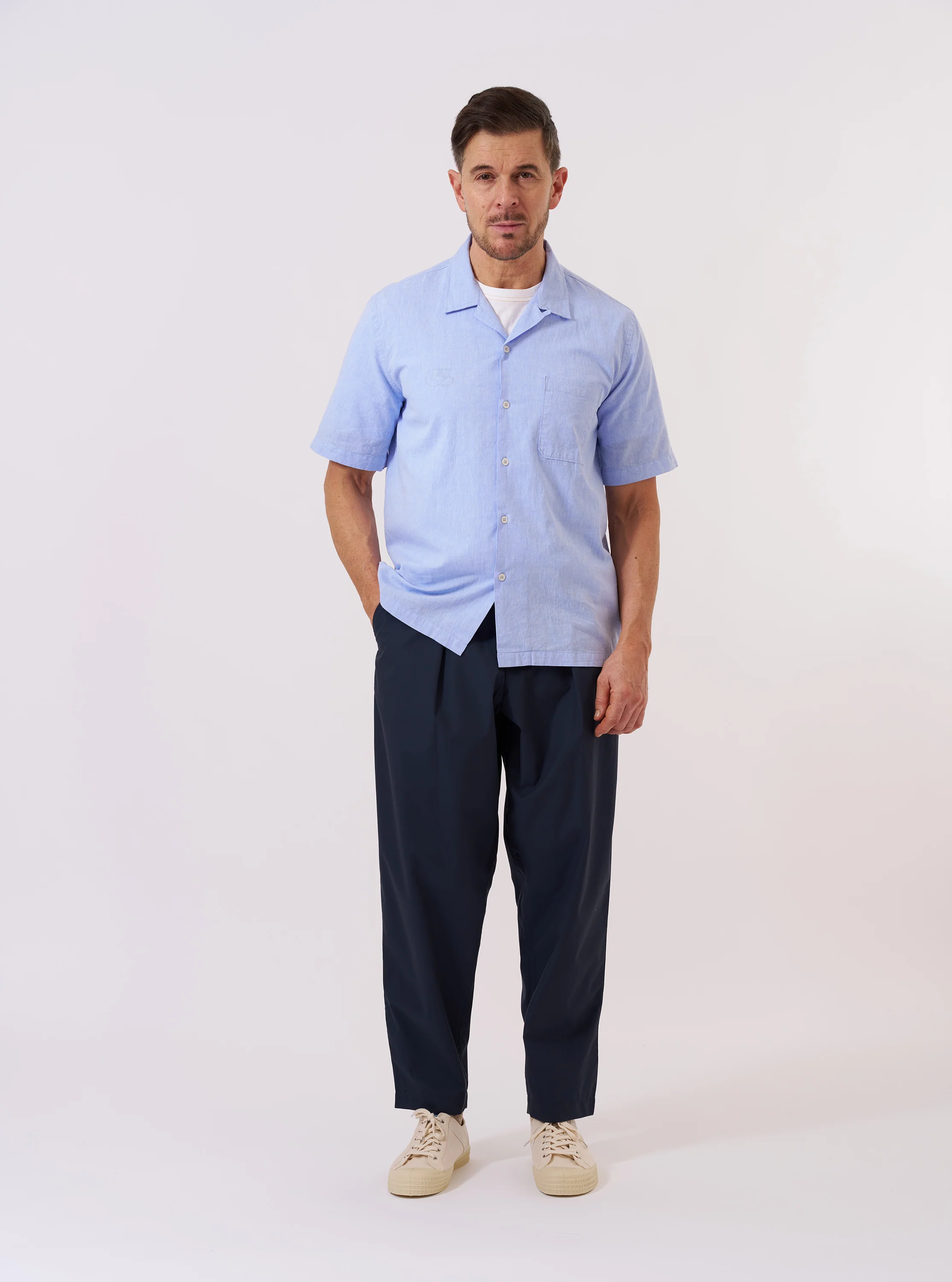 Sky Blue Sido Linen Mix Road Shirt - Image 7