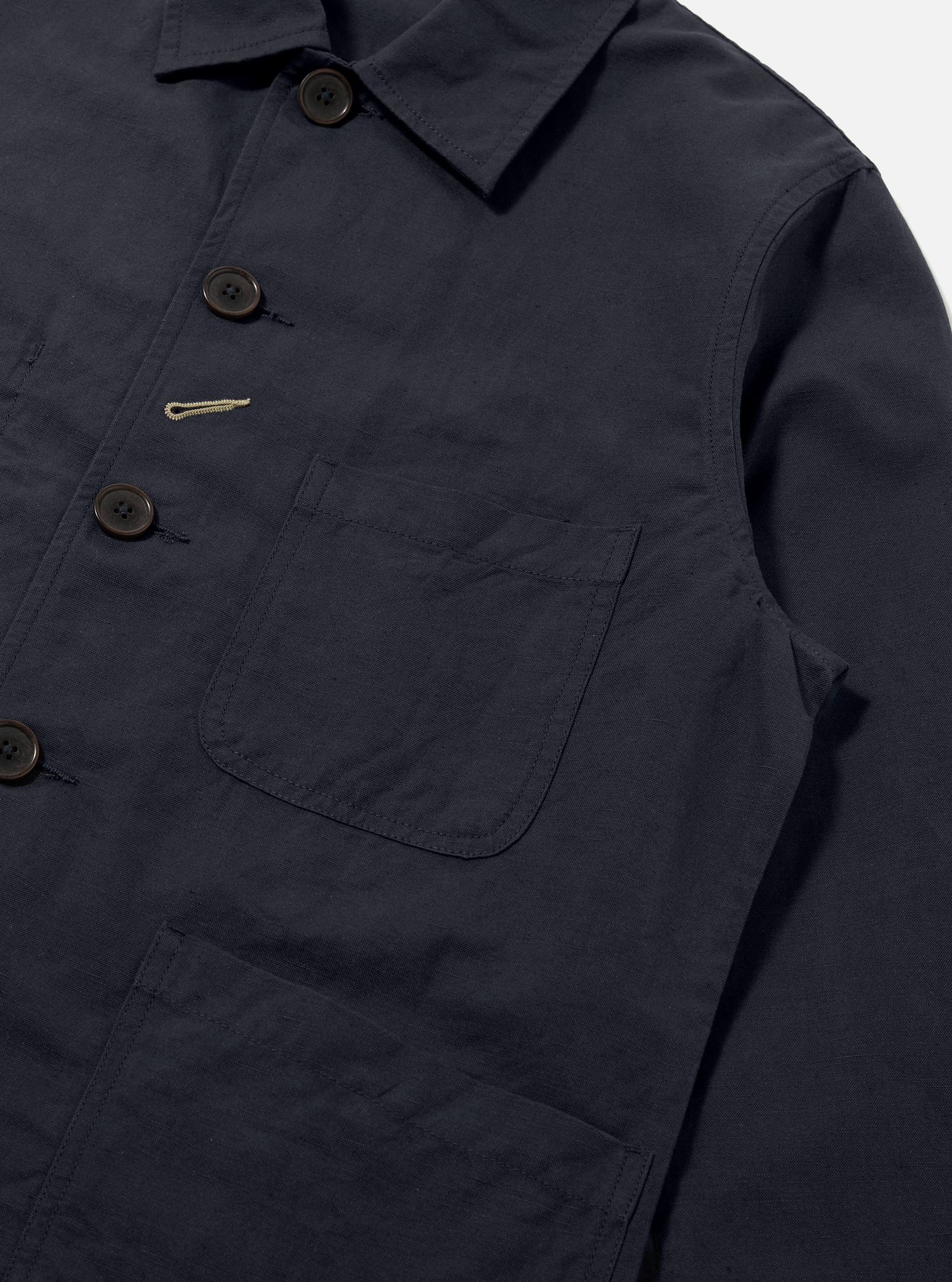 Navy Linen Slub Weave Bakers Jacket - Image 5
