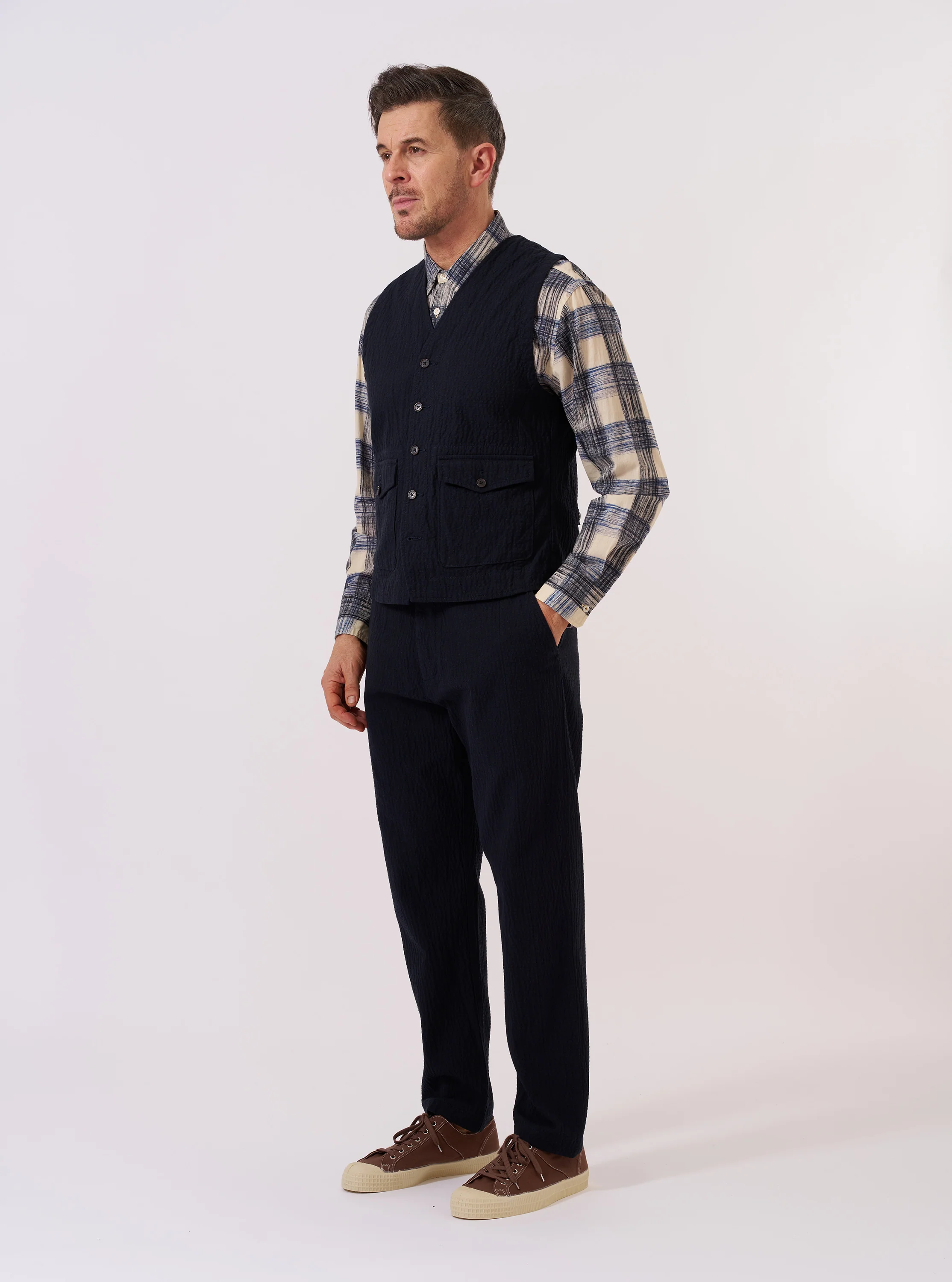 Dark Navy Ospina Cotton Field Waistcoat - Image 7