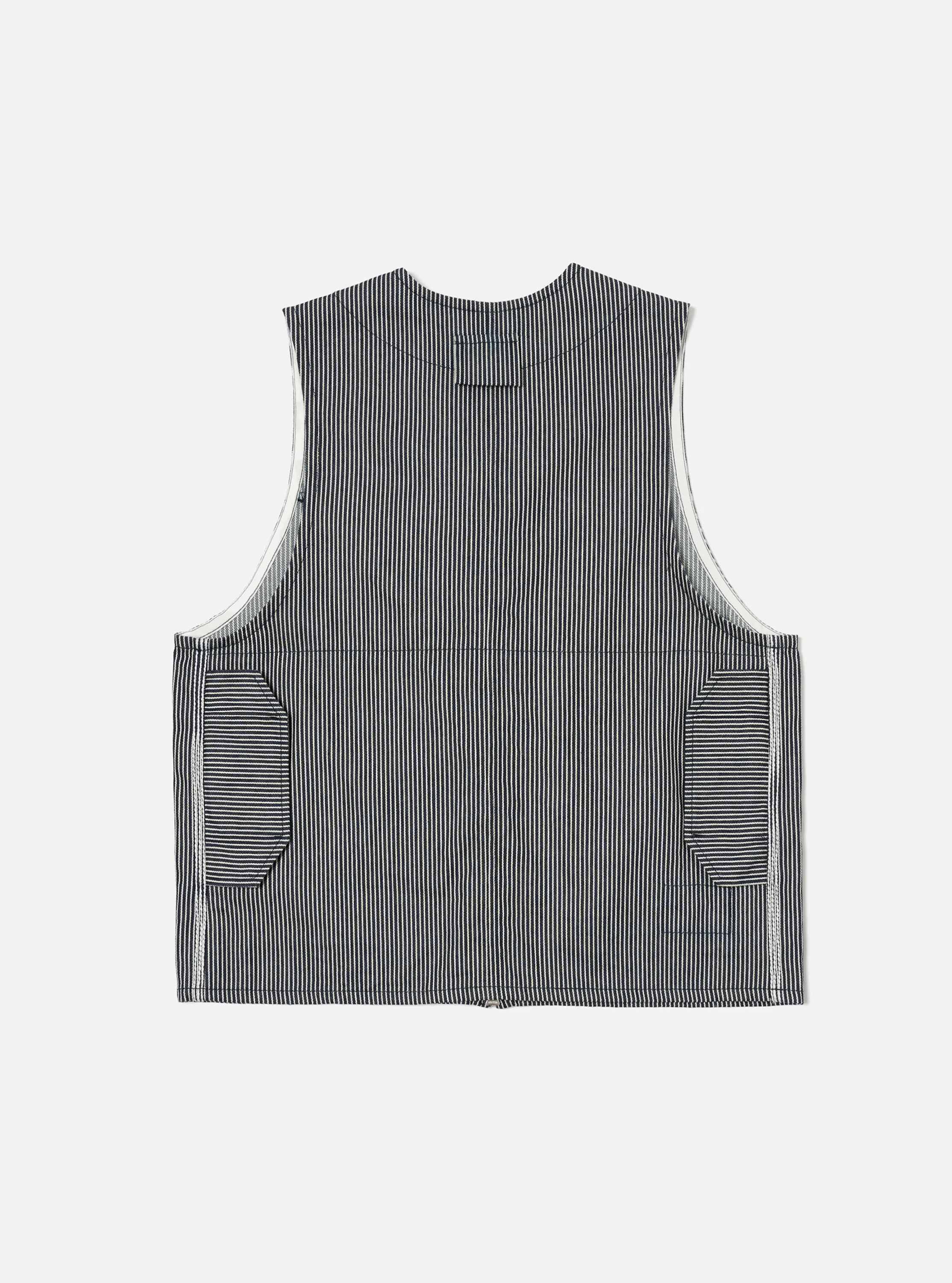 Indigo Hickory Stripe Denim Marine Gilet - Image 4
