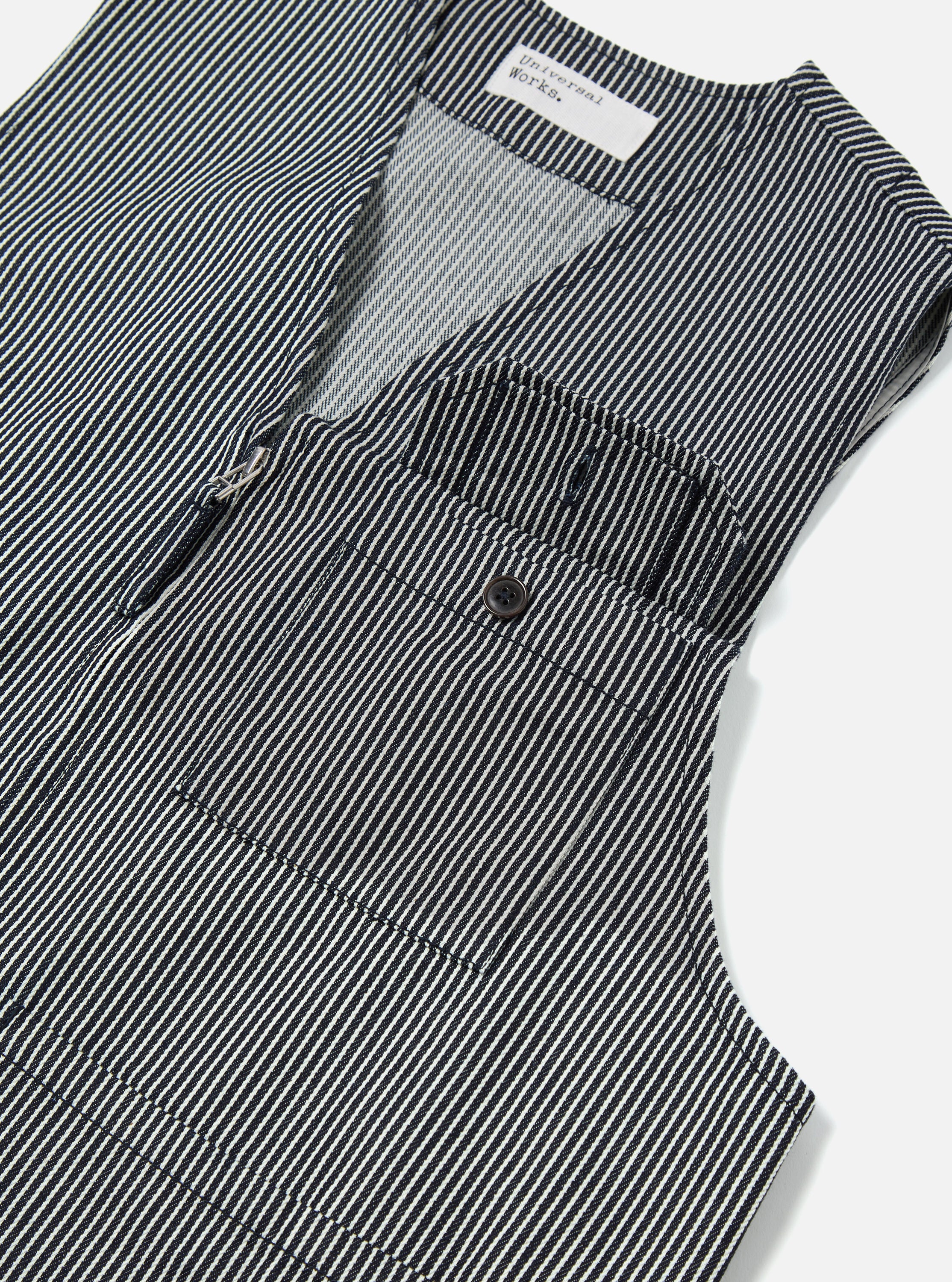 Indigo Hickory Stripe Denim Marine Gilet - Image 6