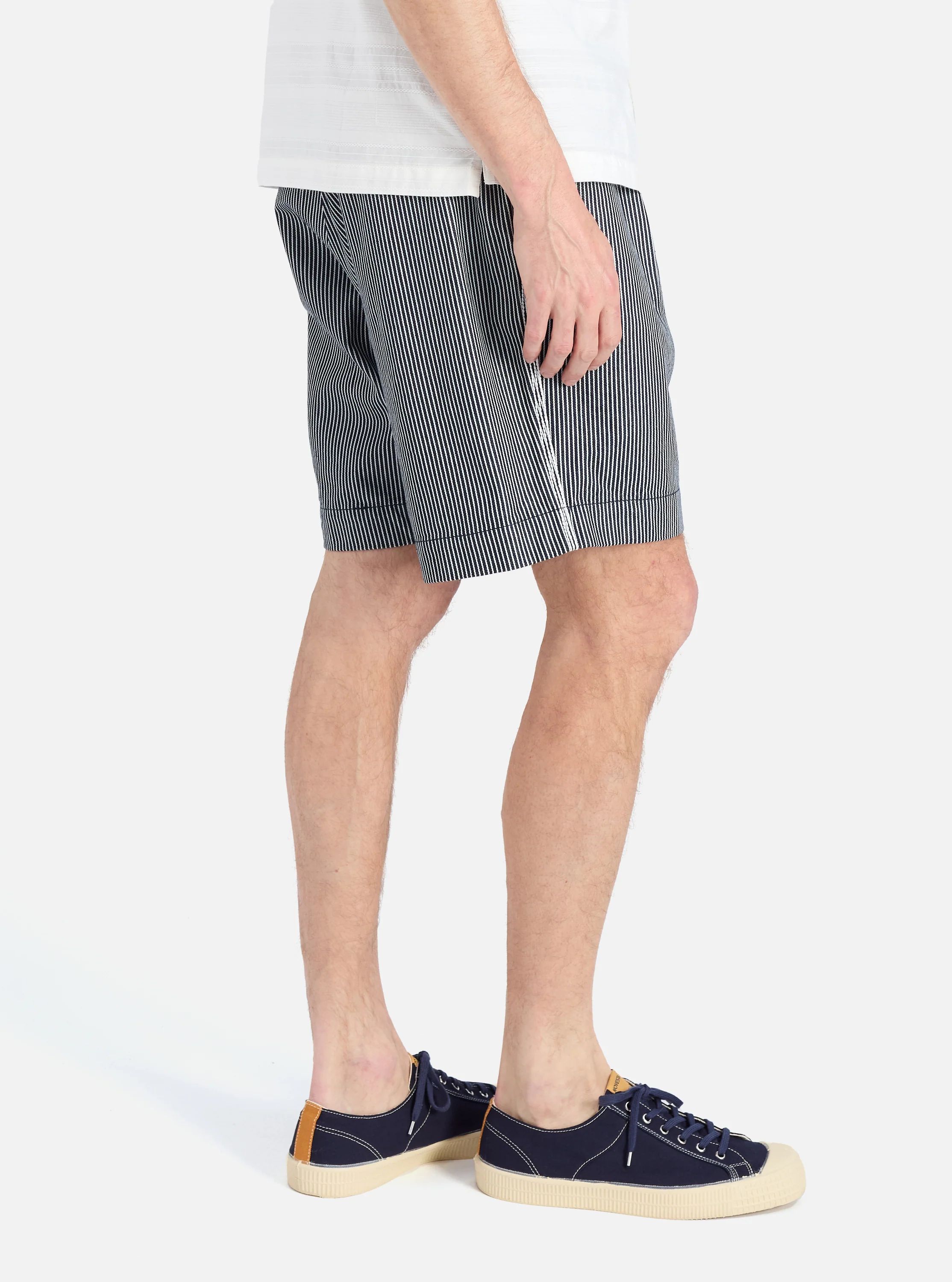 Indigo Hickory Stripe Denim Pleated Track Short - Image 3