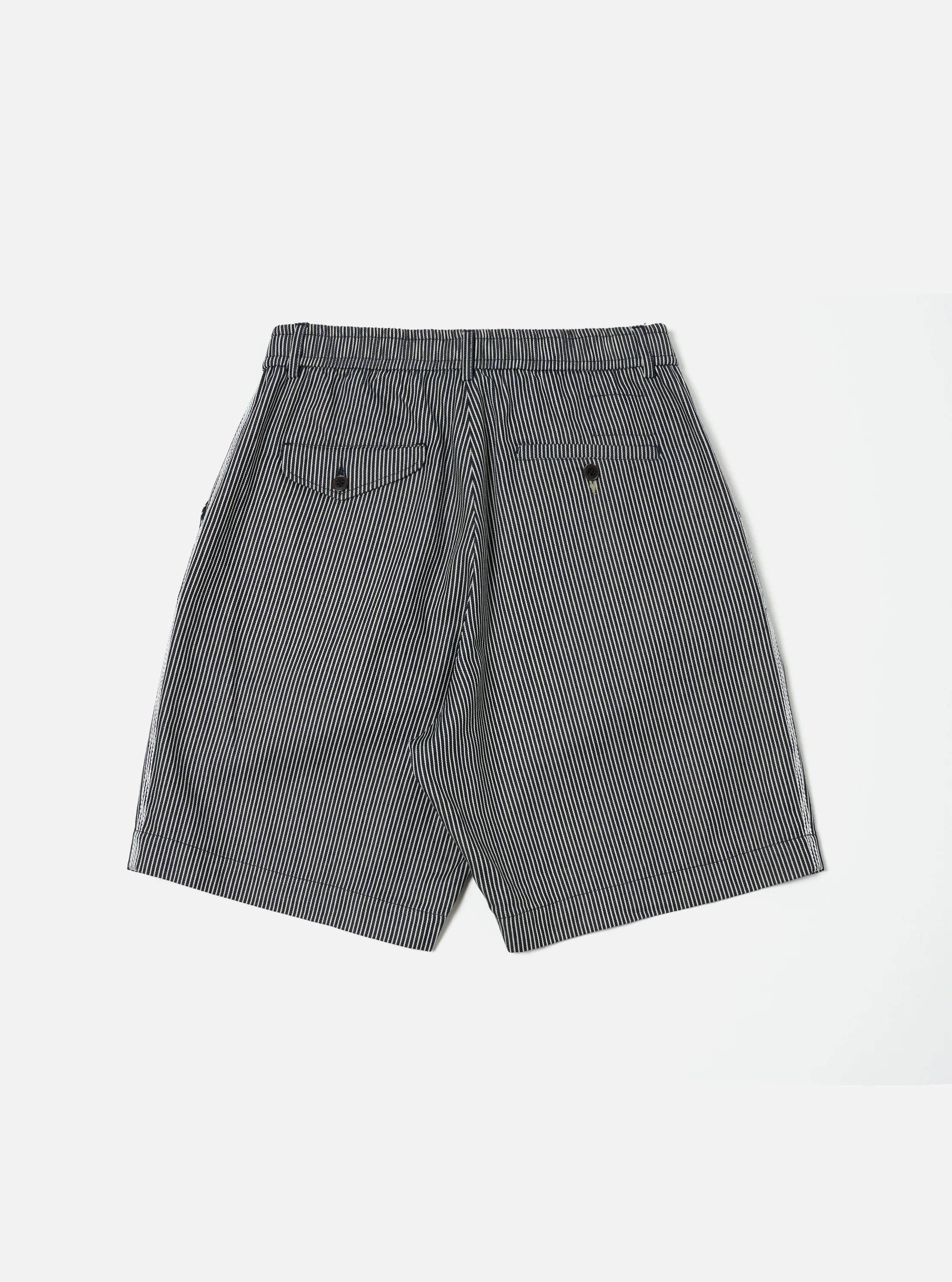 Indigo Hickory Stripe Denim Pleated Track Short - Image 4