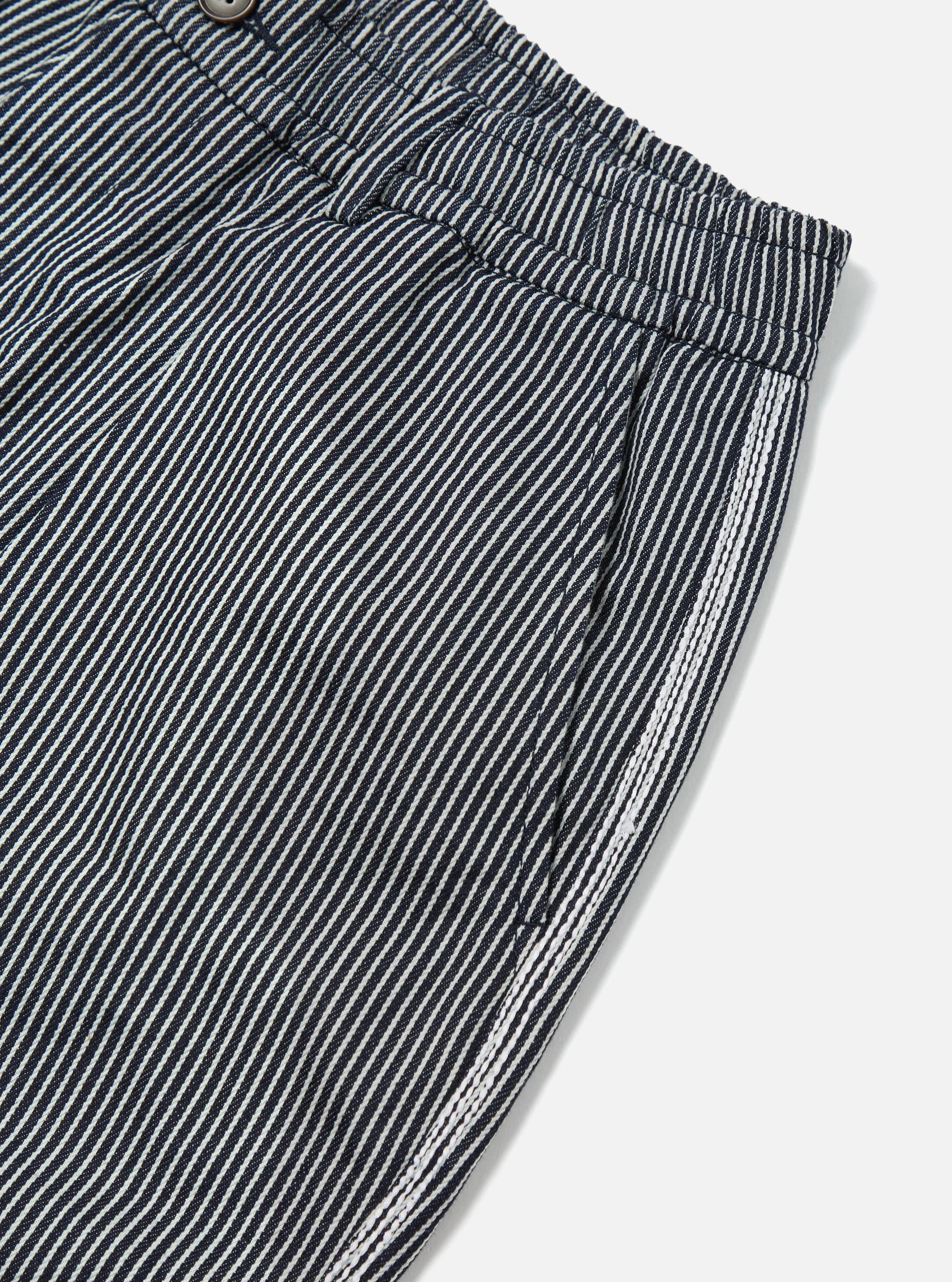 Indigo Hickory Stripe Denim Pleated Track Short - Image 6