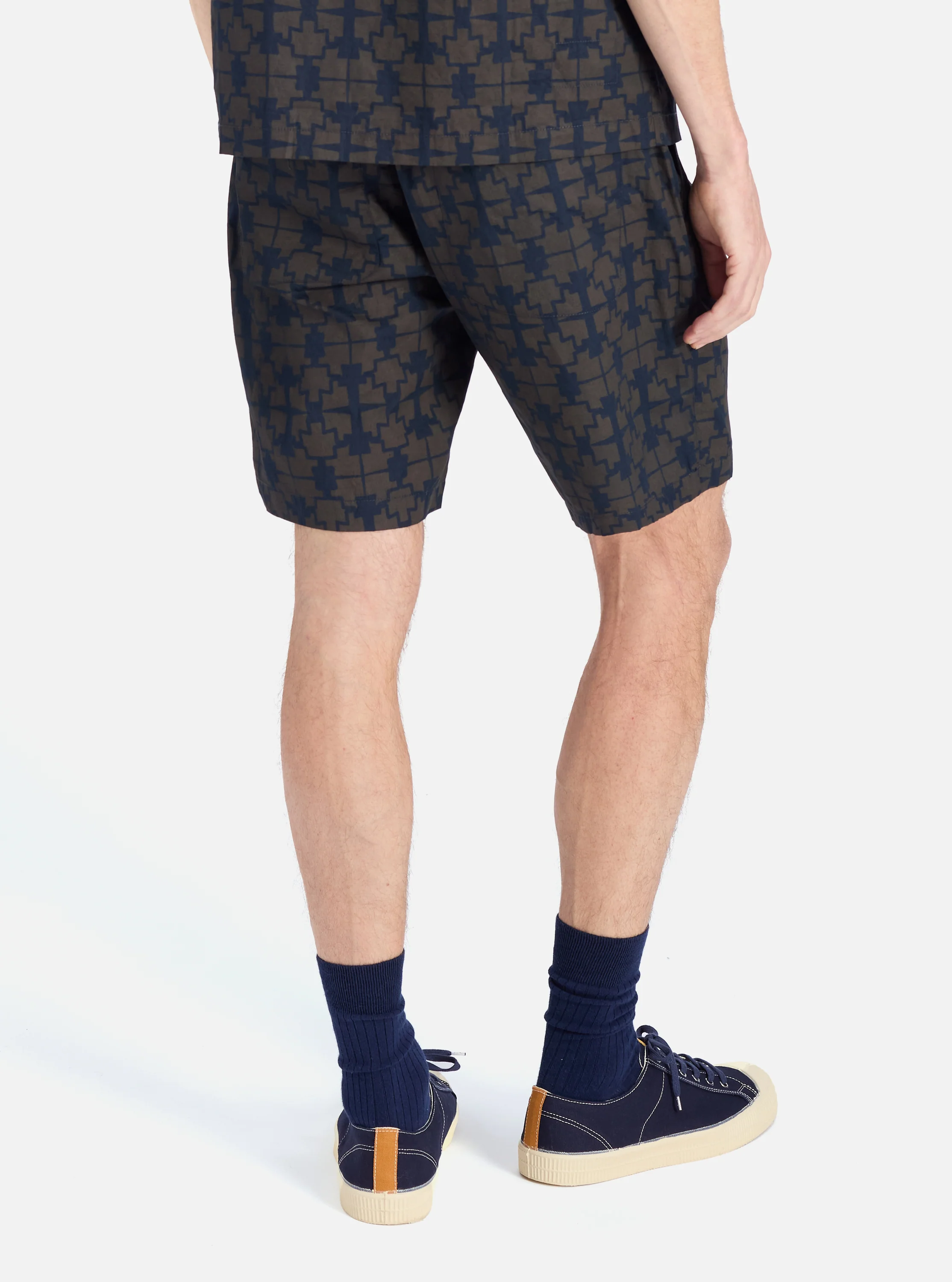 Navy Mitla Print Cotton Simple Short - Image 3
