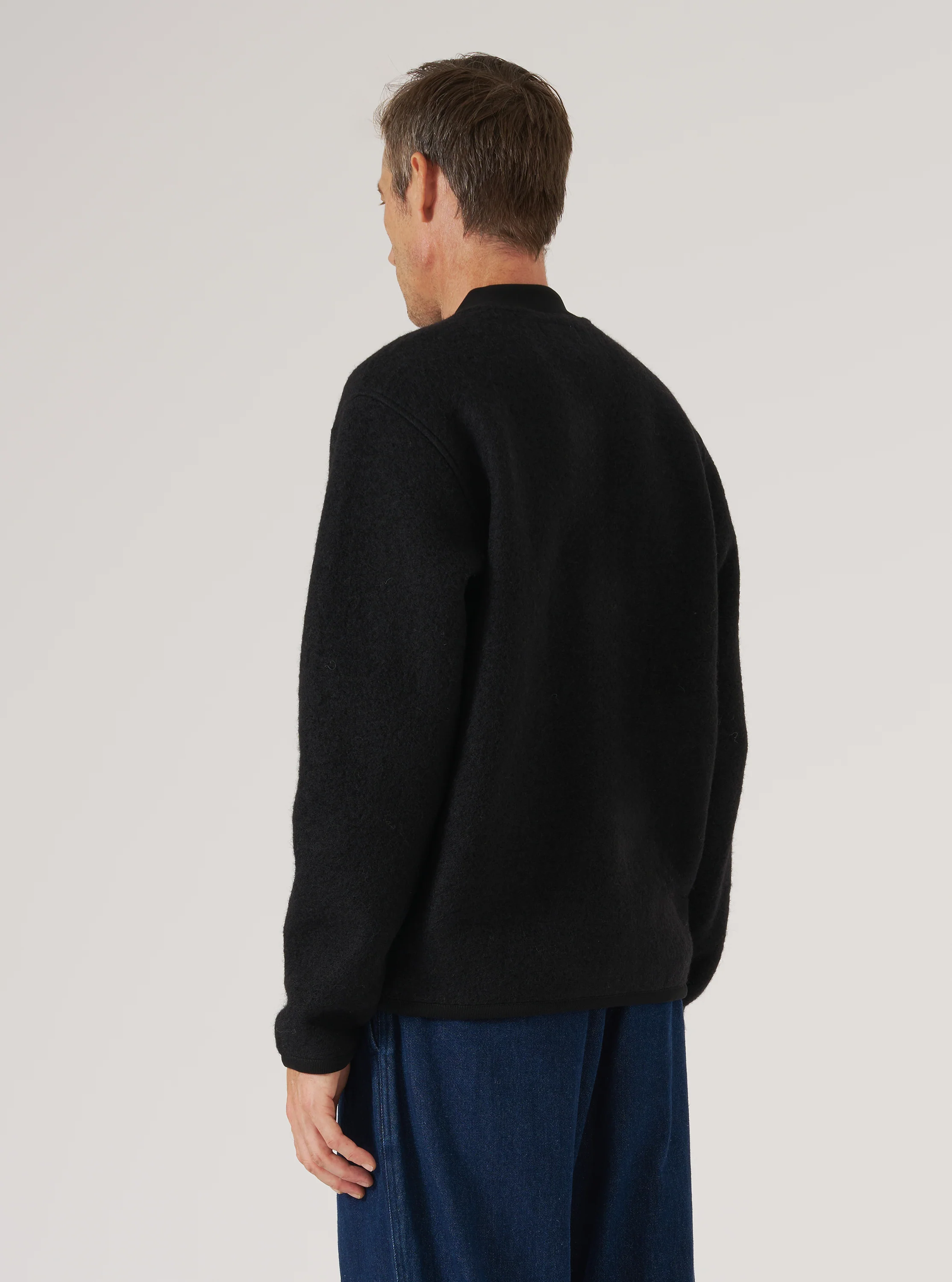 Black Wool Fleece Zip Bomber - Image 3