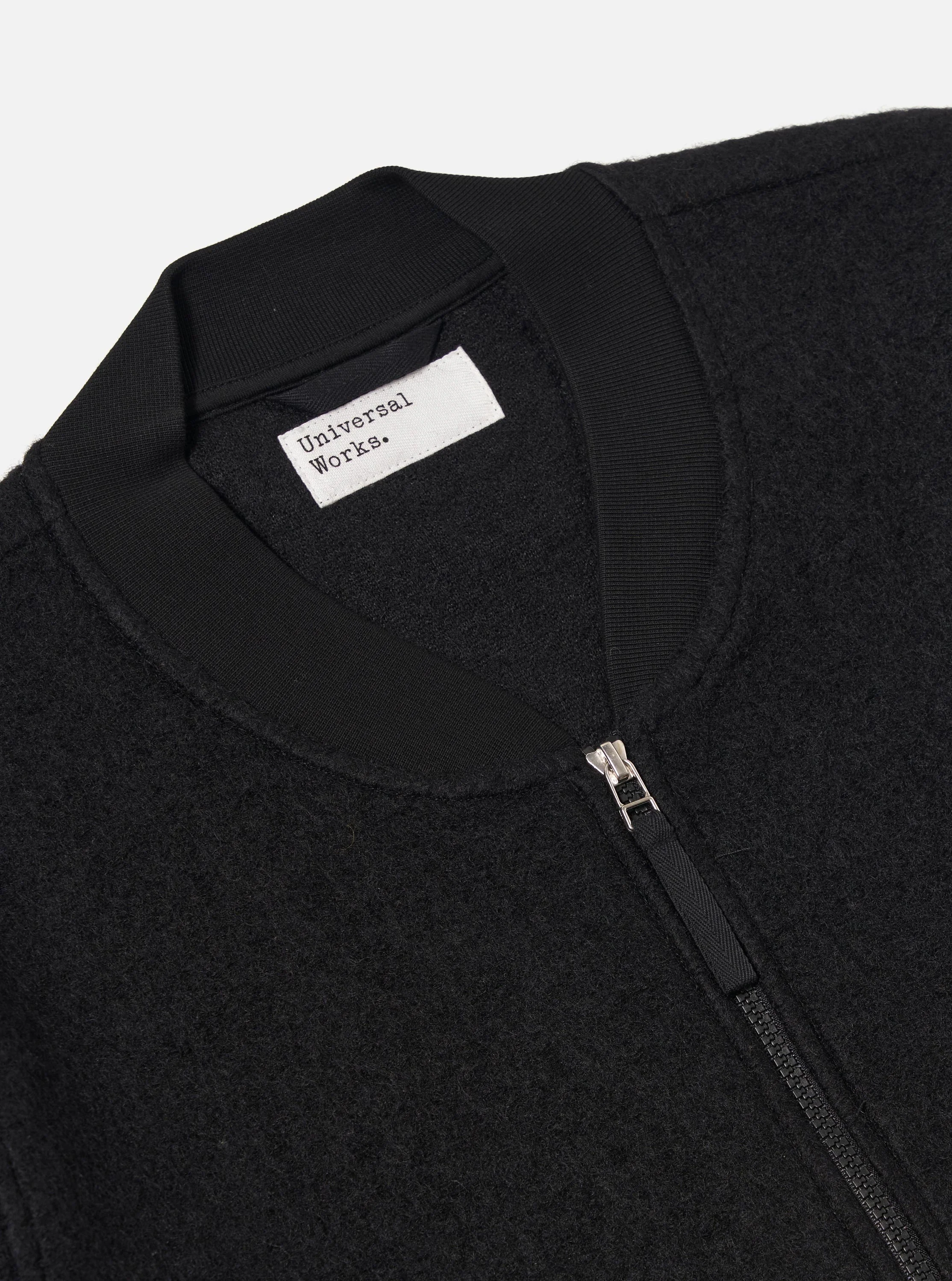Black Wool Fleece Zip Bomber - Image 6